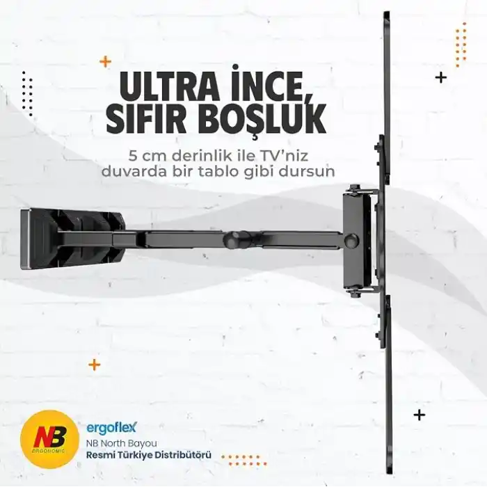 North Bayou NB P4 Ergonomic Ultra Ince 32–55 Alman TUV Sertifikalı Profosyonel Tv Askı Aparatı