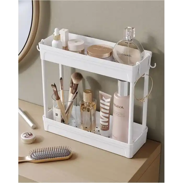 ATA HOME Rafata Çok Amaçlı 2 Katlı Evye Altı Düzenleyicisi Askılı Banyo Düzenleyici Dolap İçi Organizer Raf