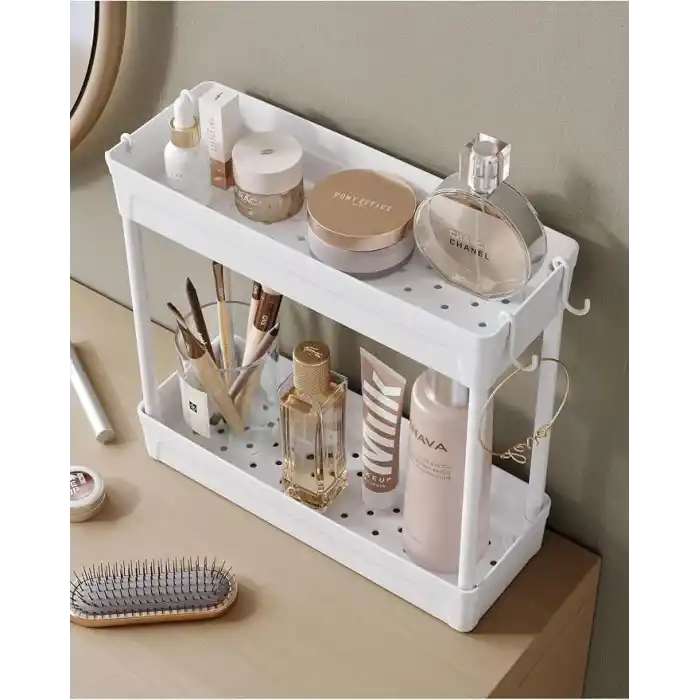 ATA HOME Rafata Çok Amaçlı 2 Katlı Evye Altı Düzenleyicisi Askılı Banyo Düzenleyici Dolap İçi Organizer Raf