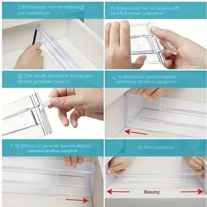 Şura Mutfak 12li Set Akrilik Ayarlanabilir Çekmece Düzenleyici Organizer