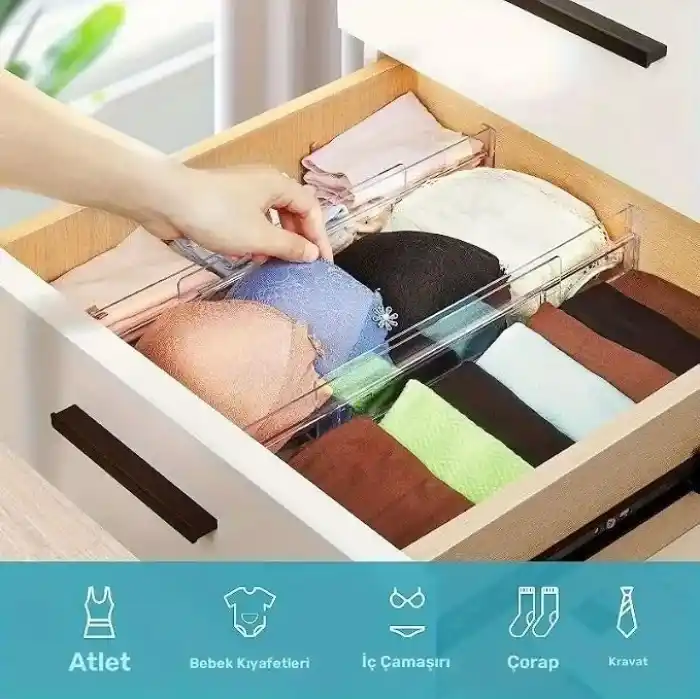 Şura Mutfak 12li Set Akrilik Ayarlanabilir Çekmece Düzenleyici Organizer