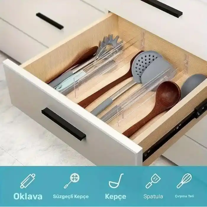 Şura Mutfak 12li Set Akrilik Ayarlanabilir Çekmece Düzenleyici Organizer