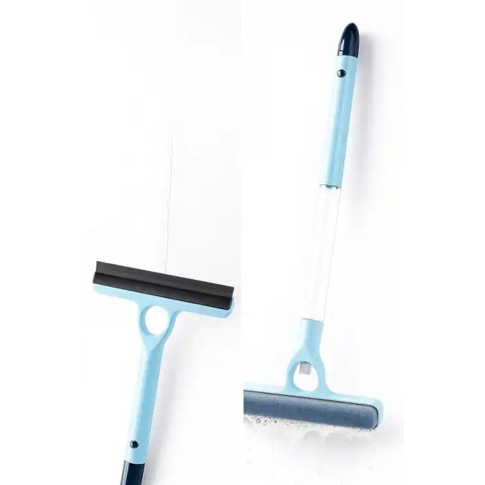 Busstier 4 in 1 Spreyli Cam Temizleyici Çekçek ve Fırça Aparatı Su Hazneli Pratik Camsil Çok Fonksiyonlu Pencere Banyo Ayna Temizlik Aracı