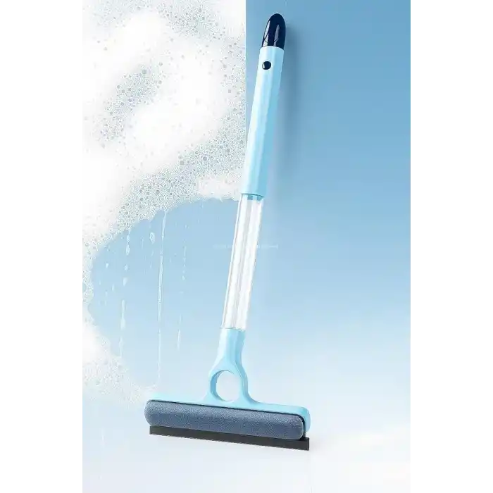 Busstier 4 in 1 Spreyli Cam Temizleyici Çekçek ve Fırça Aparatı Su Hazneli Pratik Camsil Çok Fonksiyonlu Pencere Banyo Ayna Temizlik Aracı