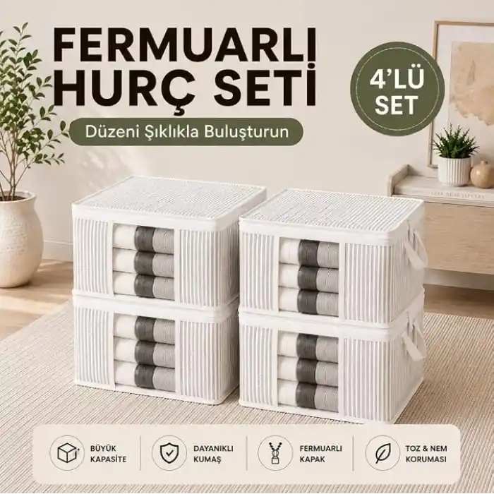 4 Adet Lüks Pencereli Çok Amaçlı Dolap Düzenleyici Hurç Çorap Hurcu 34 x 22 x 22 cm (Beyaz)