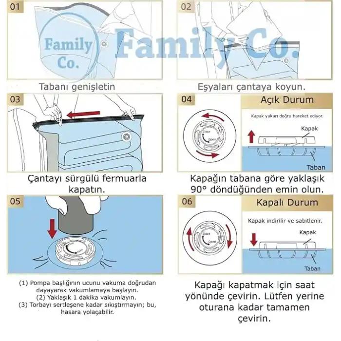 Family Co.3lü Paket Ekstra Büyük Küp Vakumlu Hurç Saklama Poşetleri110x90+25cm1Adet,100x70+33cm-1Adet, 80x50+25 cm -1Adet Giysiler, Yorganlar, Yastıklar, Battaniyeler İçin Vakumlu Hurç