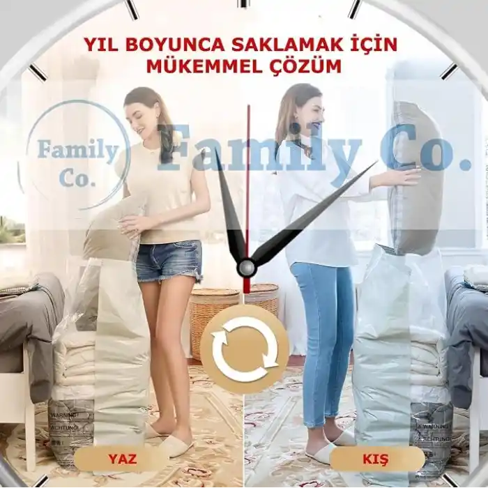 Family Co.3lü Paket Ekstra Büyük Küp Vakumlu Hurç Saklama Poşetleri110x90+25cm1Adet,100x70+33cm-1Adet, 80x50+25 cm -1Adet Giysiler, Yorganlar, Yastıklar, Battaniyeler İçin Vakumlu Hurç