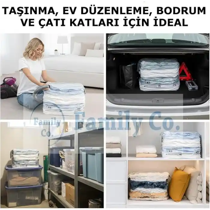 Family Co.3lü Paket Ekstra Büyük Küp Vakumlu Hurç Saklama Poşetleri110x90+25cm1Adet,100x70+33cm-1Adet, 80x50+25 cm -1Adet Giysiler, Yorganlar, Yastıklar, Battaniyeler İçin Vakumlu Hurç