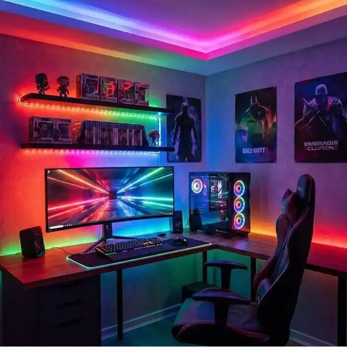 AmberLED 5 Metre RGB Şerit LED Seti - Bluetooth Uygulama Kontrollü - Müziğe Duyarlı 5050 3 Çipli Tak Çalıştır - Adaptör Dahil - İç Mekan Silikonsuz Aydınlatma