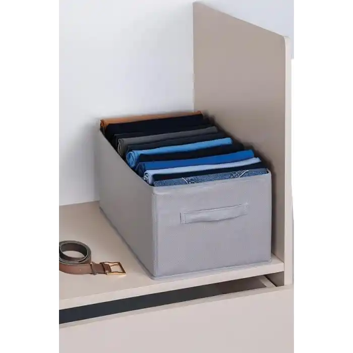 Orret Home 24x41x20 cm Bez Kutu Pantolon Organizeri Dolap İçi Düzenleyici, Çamaşır Organizer, Gardırop İçi Pantolon Saklama Kutusu, Katlanabilir Dolap Organizer Sepeti