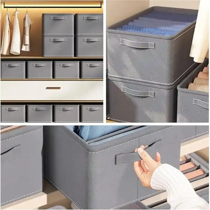 Orret Home 24x41x20 cm Bez Kutu Pantolon Organizeri Dolap İçi Düzenleyici, Çamaşır Organizer, Gardırop İçi Pantolon Saklama Kutusu, Katlanabilir Dolap Organizer Sepeti