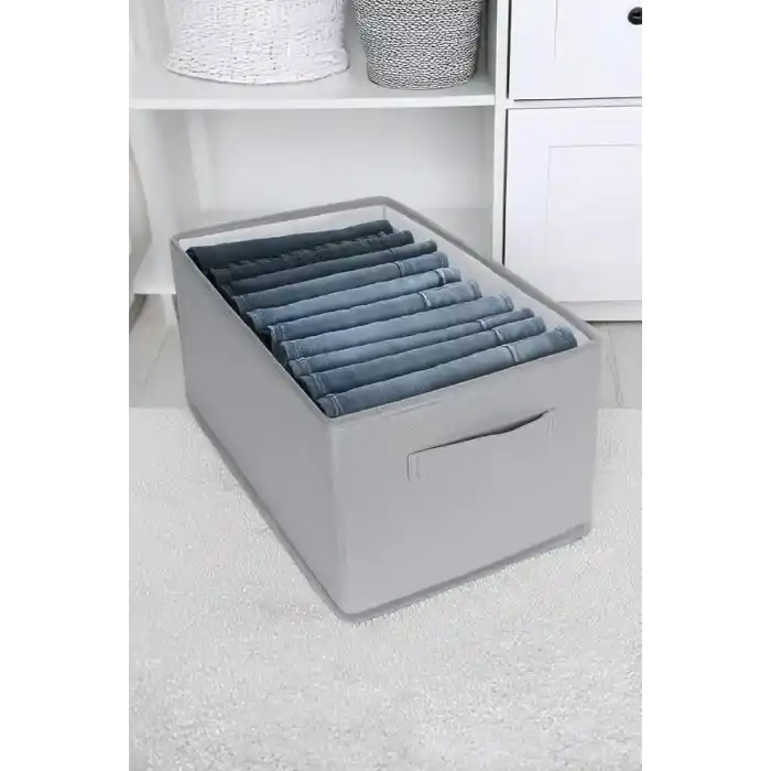 Orret Home 24x41x20 cm Bez Kutu Pantolon Organizeri Dolap İçi Düzenleyici, Çamaşır Organizer, Gardırop İçi Pantolon Saklama Kutusu, Katlanabilir Dolap Organizer Sepeti