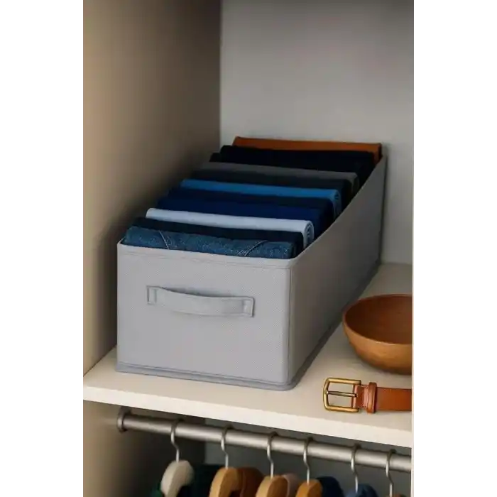 Orret Home 24x41x20 cm Bez Kutu Pantolon Organizeri Dolap İçi Düzenleyici, Çamaşır Organizer, Gardırop İçi Pantolon Saklama Kutusu, Katlanabilir Dolap Organizer Sepeti