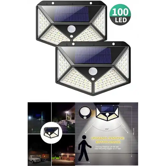 Jouis 100 LED Solar Güneş Enerjili Dış Mekan Duvar Lambası - Hareket Sensörlü Su Geçirmez Bahçe Aydınlatması, 3 Modlu 120 Derece Geniş Açılı Projektör Aplik
