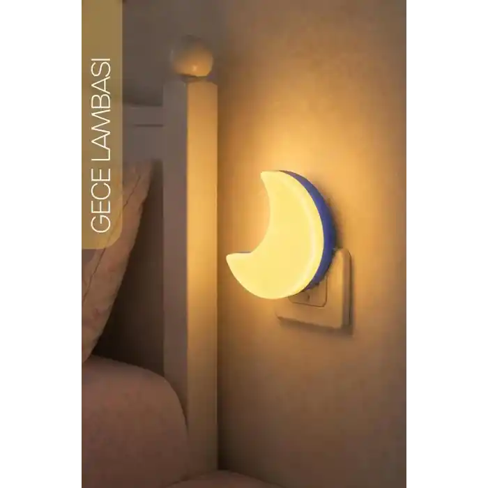 TELVESSE Yarım Ay Gece Lambası ON/OFF Tuşlu Koridor Hol Işığı Uyuma Işığı Sarı K6975