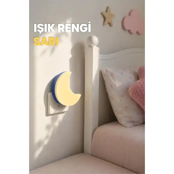 TELVESSE Yarım Ay Gece Lambası ON/OFF Tuşlu Koridor Hol Işığı Uyuma Işığı Sarı K6975