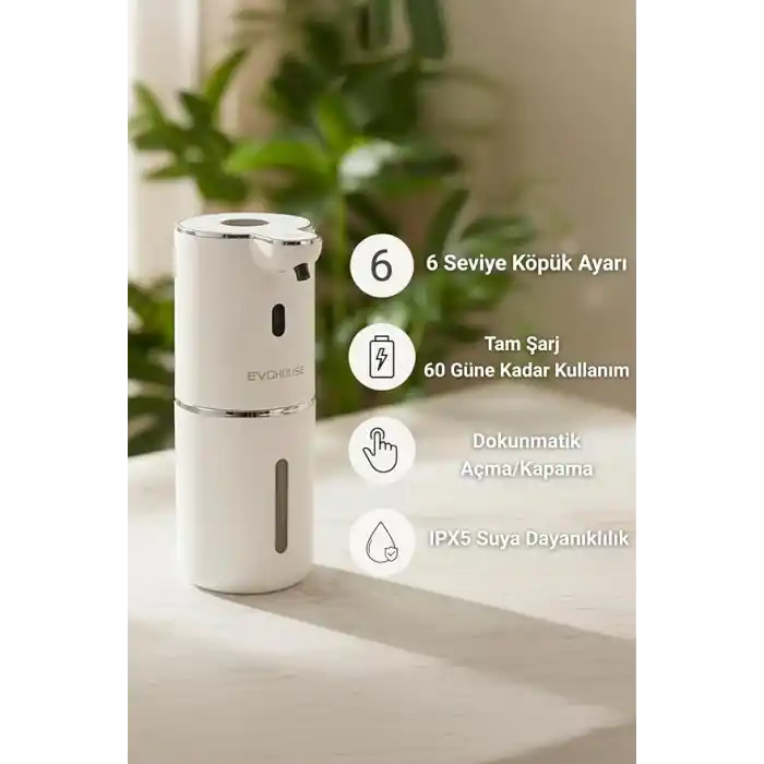 Otomatik Sensörlü Köpük Sıvı Sabunluk - Şarjlı- Dijital LED Ekran - Duvara Monte - P18 Model (BEYAZ)