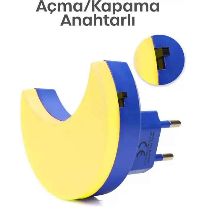 TELVESSE Yarım Ay Gece Lambası ON/OFF Tuşlu Koridor Hol Işığı Uyuma Işığı Sarı K6975