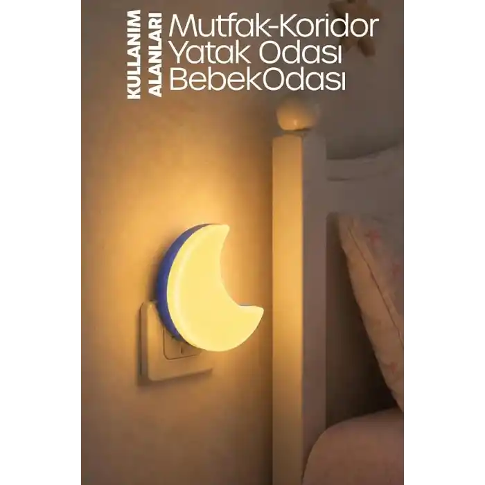 TELVESSE Yarım Ay Gece Lambası ON/OFF Tuşlu Koridor Hol Işığı Uyuma Işığı Sarı K6975