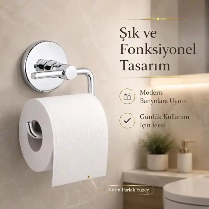 Alper Banyo Tuvalet Kağıtlığı 304 Paslanmaz Çelik, 5 Yıl Garantili, Yapışkanlı ve Vidalı Montajlı, Krom Banyo Wc Kağıt Havluluk