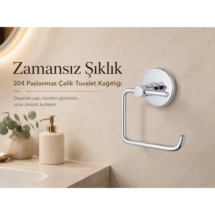Alper Banyo Tuvalet Kağıtlığı 304 Paslanmaz Çelik, 5 Yıl Garantili, Yapışkanlı ve Vidalı Montajlı, Krom Banyo Wc Kağıt Havluluk