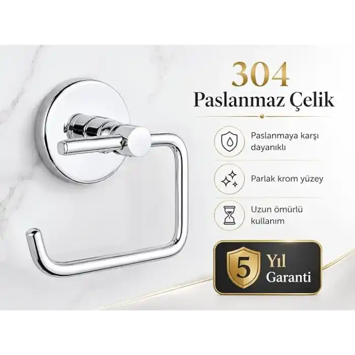 Alper Banyo Tuvalet Kağıtlığı 304 Paslanmaz Çelik, 5 Yıl Garantili, Yapışkanlı ve Vidalı Montajlı, Krom Banyo Wc Kağıt Havluluk
