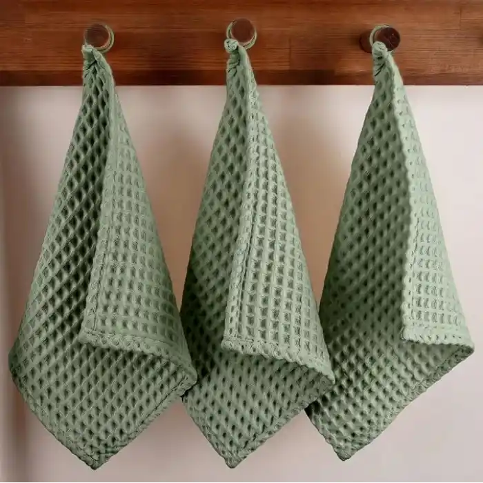 PÜSKÜL Adaçayı Yeşil, Pakette 3-Adet 30x30 cm Mutfak Havlusu, Misafir Havlu