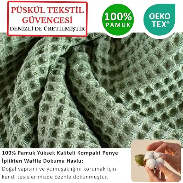 PÜSKÜL Adaçayı Yeşil, Pakette 3-Adet 30x30 cm Mutfak Havlusu, Misafir Havlu