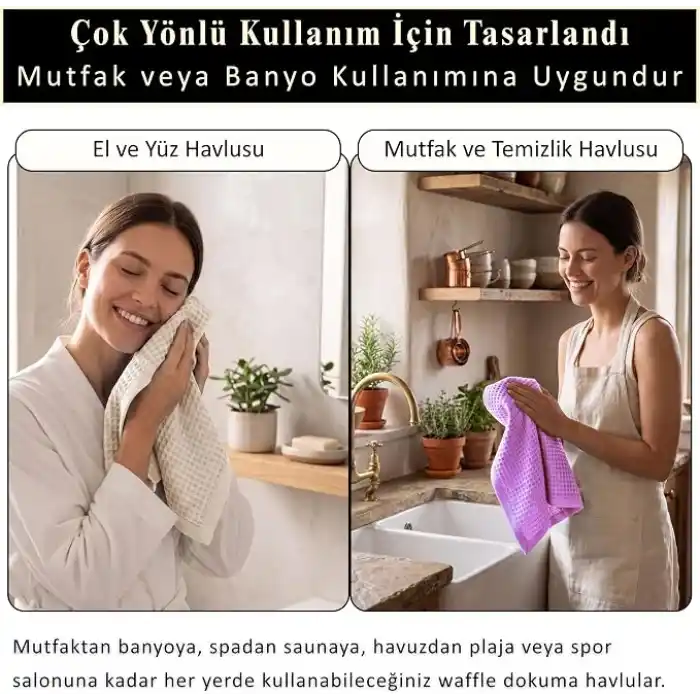 PÜSKÜL Adaçayı Yeşil, Pakette 3-Adet 30x30 cm Mutfak Havlusu, Misafir Havlu