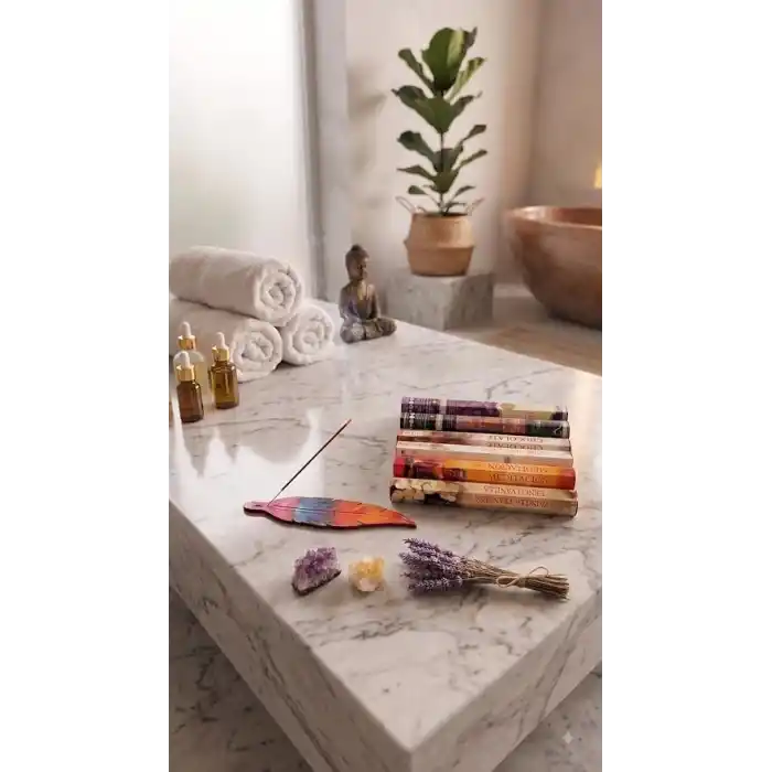 6 Çeşit Karışık Koku ve Desenli Ahşap Tütsü Kayığı Seti – 120 Adet Aromaterapi Çubuğu – Ev, Ofis ve Yoga İçin Tam Başlangıç Paketi (Yaprak Şekilli)