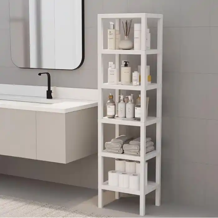 Deconox 6 Katlı Köşe Rafı | Banyo, Mutfak ve Kiler İçin Yer Tasarruflu Organizer | Çok Amaçlı Plastik Raf | 3 Farklı Renk Seçeneği (38x29x152 cm) Dikey ve Yatay Kullanım (BEYAZ)