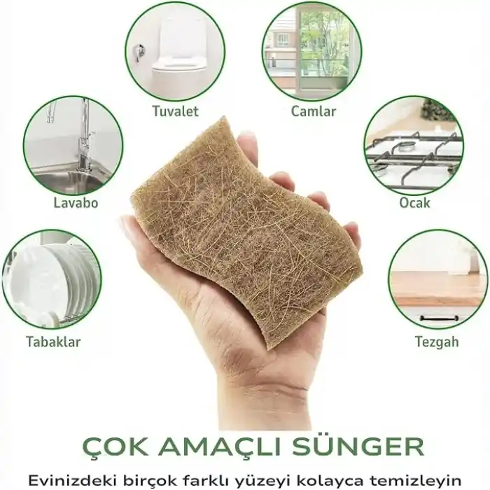 Bitki Bazlı Doğal Bulaşık Süngeri 6’lı Paket, Ekstra Dayanıklı, Koku tutmaz, Çizmeden Temizler, Hindistan Cevizi Lifi ve Selüloz