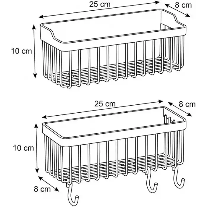 Deinhaus 2’li Yapışkanlı Banyo ve Mutfak Rafı, Siyah Plastik 25 x 10 x 10 cm, Su Tahliyeli Duş Organizeri, Askılı Duvar Düzenleyici