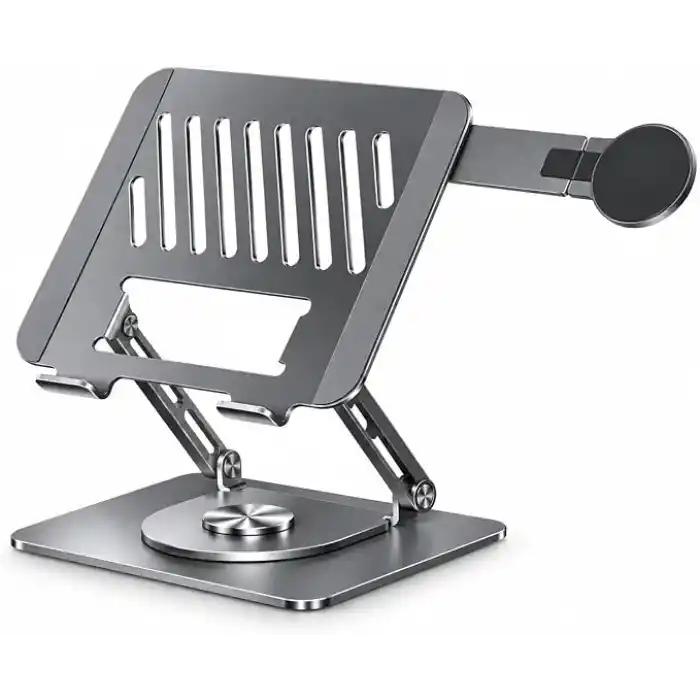 McStorey 2si 1 Arada Laptop Standı, Karbon Çelik 360° Döner Yükseklik Ayarlı, Gizlenebilir MagSafe Uyumlu Telefon Tutuculu Notebook Standı, MacBook Uyumlu, 17.3 İnçe Kadar Gri