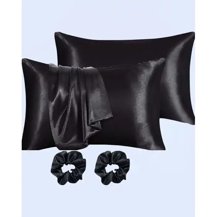 Ipeksi Saten 50x70 Cm Yastık Kılıfı 2 Adet, Kıvırcık Saçlar,Dalgalı ve Düz saçlar, Bordo 2 Adet Hediye Saten Toka,Cilt Dostıu,Cilt Bakım,Kozmetik,Hediyelik,Çeyizlik kullanılabilir (Siyah)