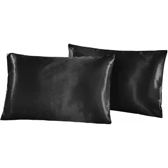Ipeksi Saten 50x70 Cm Yastık Kılıfı 2 Adet, Kıvırcık Saçlar,Dalgalı ve Düz saçlar, Bordo 2 Adet Hediye Saten Toka,Cilt Dostıu,Cilt Bakım,Kozmetik,Hediyelik,Çeyizlik kullanılabilir (Siyah)