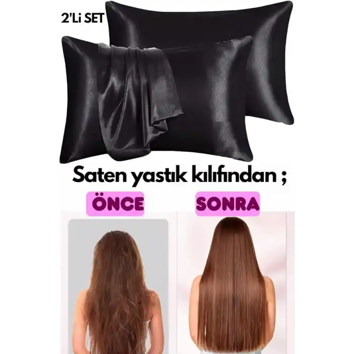Ipeksi Saten 50x70 Cm Yastık Kılıfı 2 Adet, Kıvırcık Saçlar,Dalgalı ve Düz saçlar, Bordo 2 Adet Hediye Saten Toka,Cilt Dostıu,Cilt Bakım,Kozmetik,Hediyelik,Çeyizlik kullanılabilir (Siyah)