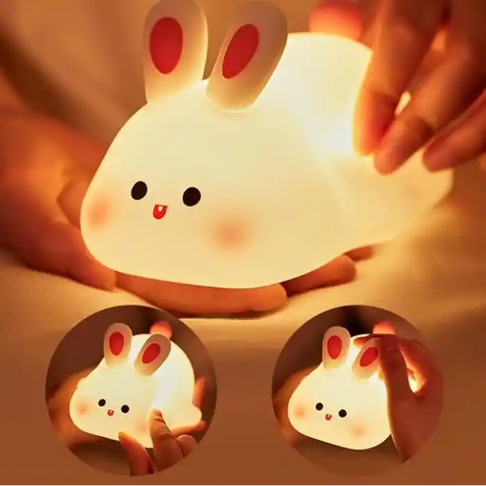 Coverzone Yumuşak Silikon Tavşan Mini Gece Lambası Dekoratif Işık Derecesi Ayarlanabilir Yatak Odası Lambası Rabbit Kitap Okuma Lambası Çocuk Odası (Tavşan - YH302)