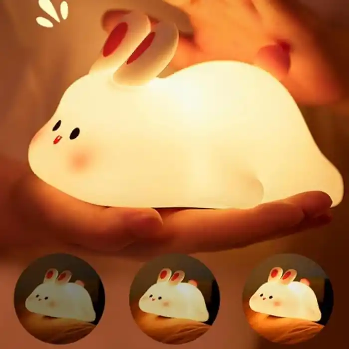 Coverzone Yumuşak Silikon Tavşan Mini Gece Lambası Dekoratif Işık Derecesi Ayarlanabilir Yatak Odası Lambası Rabbit Kitap Okuma Lambası Çocuk Odası (Tavşan - YH302)