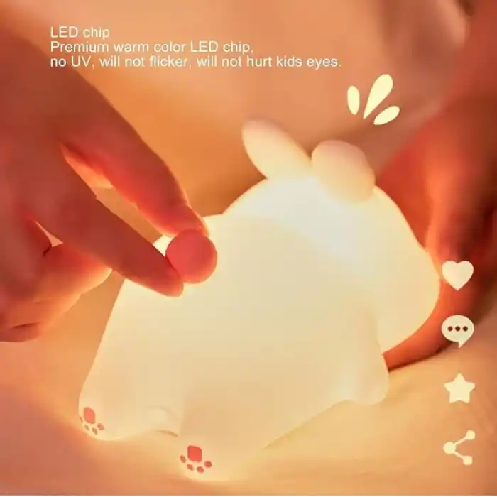 Coverzone Yumuşak Silikon Tavşan Mini Gece Lambası Dekoratif Işık Derecesi Ayarlanabilir Yatak Odası Lambası Rabbit Kitap Okuma Lambası Çocuk Odası (Tavşan - YH302)