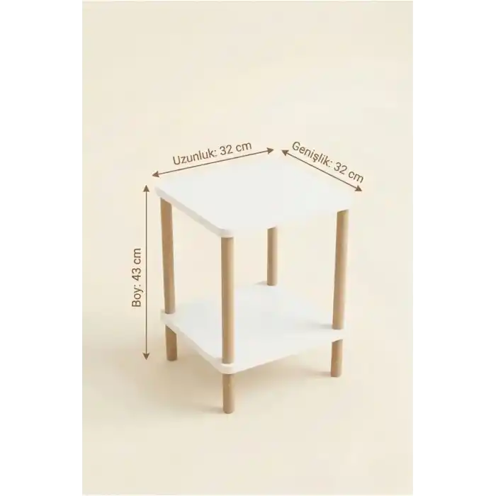 Tridihom Yatak Yanı Sehpa Komodin Dekoratif İki Katlı Yan Sehpa (beyaz)