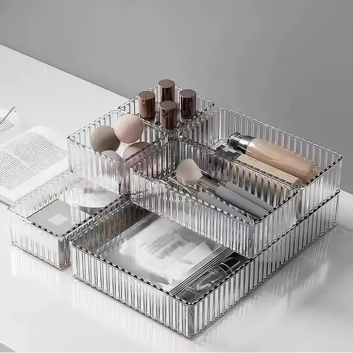 Promosyonca 6 Parça Organizer Çekmece İçi Düzenleyici, Şeffaf Kristal Plastik Düzenleyici Seti, Plastik Organizer Kutular | Makyaj, Ofis, Mutfak ve Banyo Düzeni İçin 6 Farklı Boyda Şeffaf Kutu