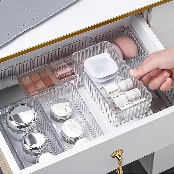 Promosyonca 6 Parça Organizer Çekmece İçi Düzenleyici, Şeffaf Kristal Plastik Düzenleyici Seti, Plastik Organizer Kutular | Makyaj, Ofis, Mutfak ve Banyo Düzeni İçin 6 Farklı Boyda Şeffaf Kutu