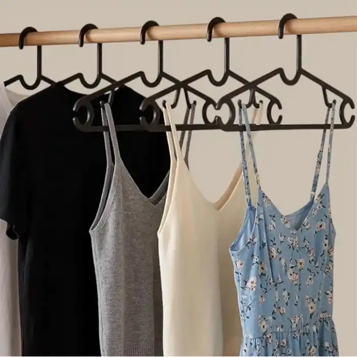 Askı, Elbise Askısı Çift Kancalı Slim Dolap Askılık, Siyah 20 Adet