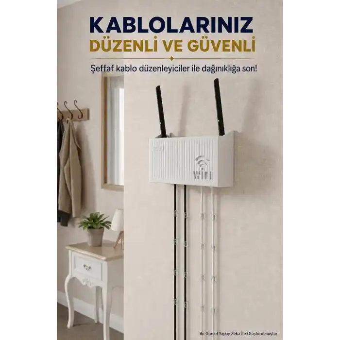 3lü Set Modem Gizleme Kutusu | Wi-Fi Router Saklama Kutusu | Pleksi Duvar Tipi Modem Koruyucu + 20 Adet Kablo Düzenleyici + 2 Adet Yapışkanlı Vidalı Askı Hediyeli (3, 3Lü Set)