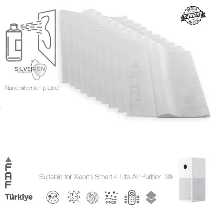 Faf Fresh Air Filter 10 Adet Xiaomi Smart Purifier 4 Lite İle Uyumlu Filtre Üstüne Uyumlu Gümüş İyonlu Elektrostatik Toz Tutucu Ön Filtre