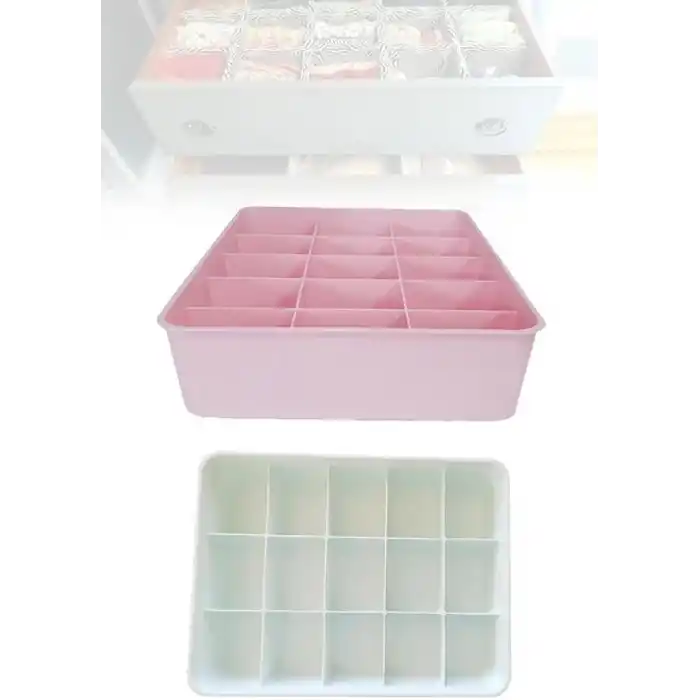 EYNEL Kapaksız Dolap İçi 15 Bölmeli Çekmece Düzenleyici Plastik Hobi Kutusu Takı Makyaj Saklama Kabı Organizer (Beyaz)