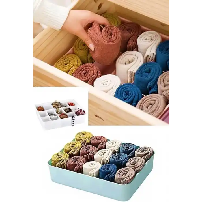 EYNEL Kapaksız Dolap İçi 15 Bölmeli Çekmece Düzenleyici Plastik Hobi Kutusu Takı Makyaj Saklama Kabı Organizer (Beyaz)
