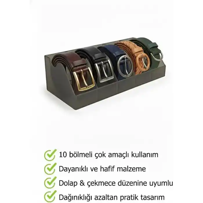 TİNEKE 5 Bölmeli Kemer Çorap Takı Makyaj Organizeri Dolap İçi Kemer Düzenleyici Organizer GRİ