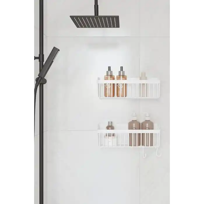 ATA HOME Banyor Yapışkanlı Banyo Rafı, 2li Banyo Düzenleyici Organizer Duş Şampuanlık, Plastik Beyaz